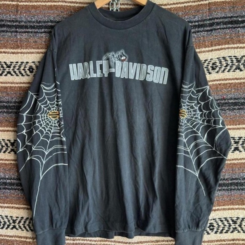 Harley Davidson Chicago Spider Web Shirt Mens XL Black Long Sleeve Modern